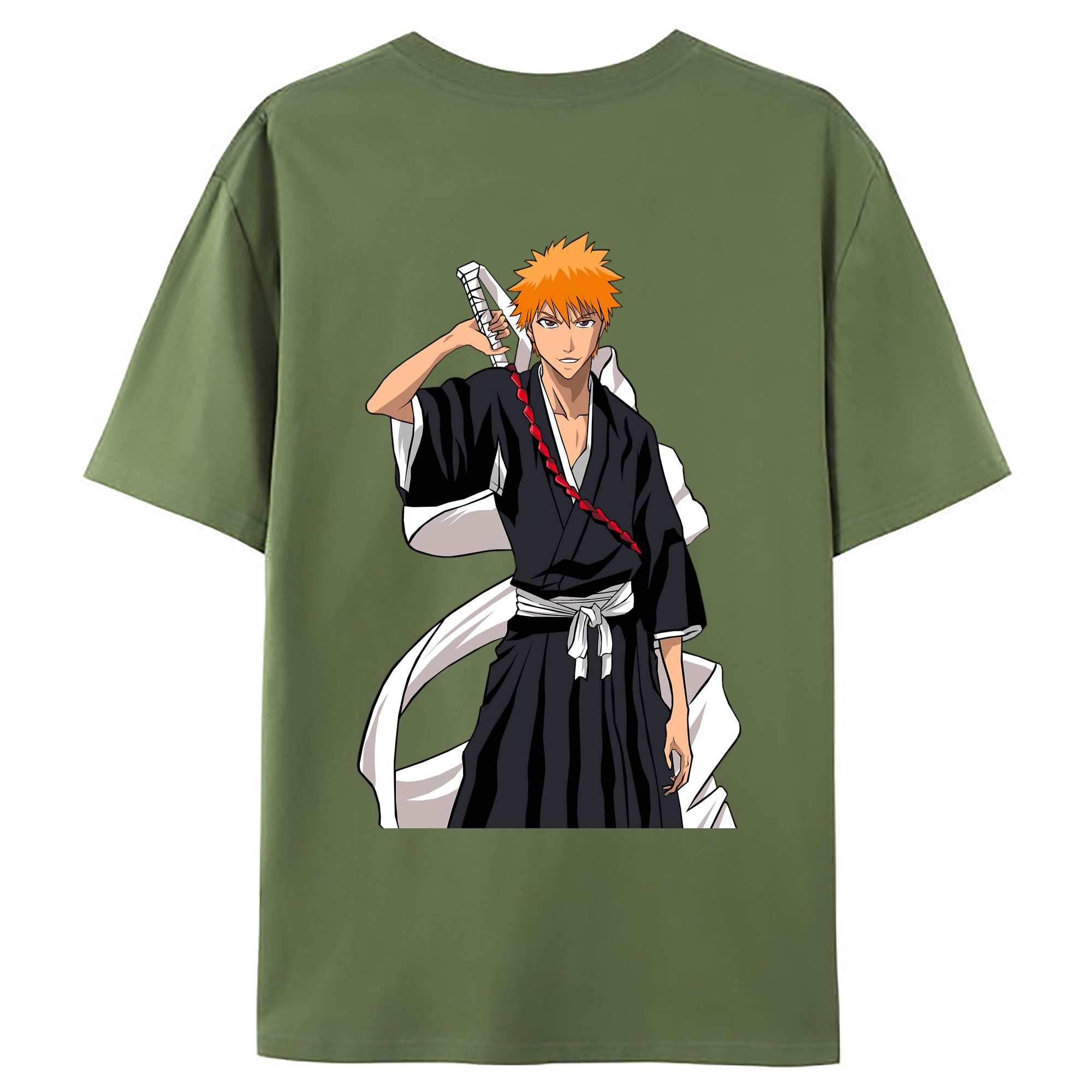 （画像用） ブリーチ 黒崎一護（くろさき いちご）BLEACH Kurosaki Ichigo 綿100％ メンズ半袖Tシャツ（バックプリント） 通気性